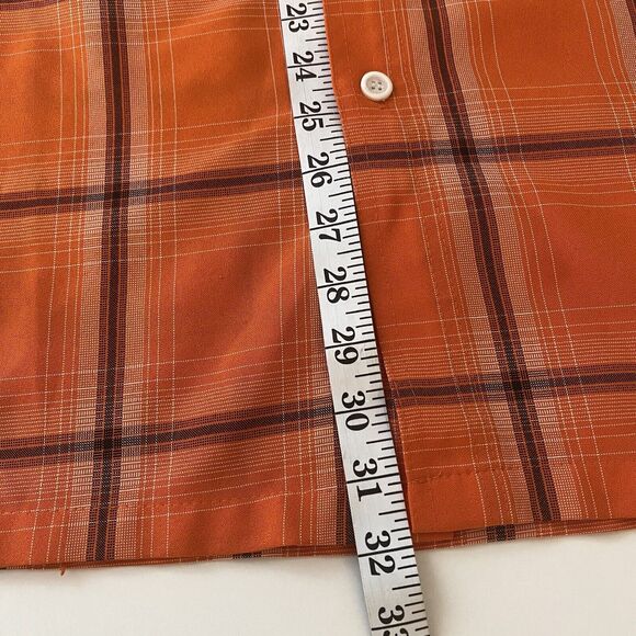 Vintage Caltop Mens Plaid Short Sleeve Orange button up Shirt XL Old School 90s - Picture 10 of 11